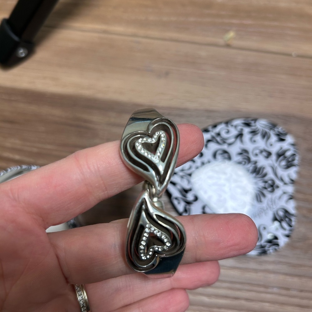 Brighton silver plated heart clamper bracelet rhinestone valentines anniversary - Picture 5 of 6
